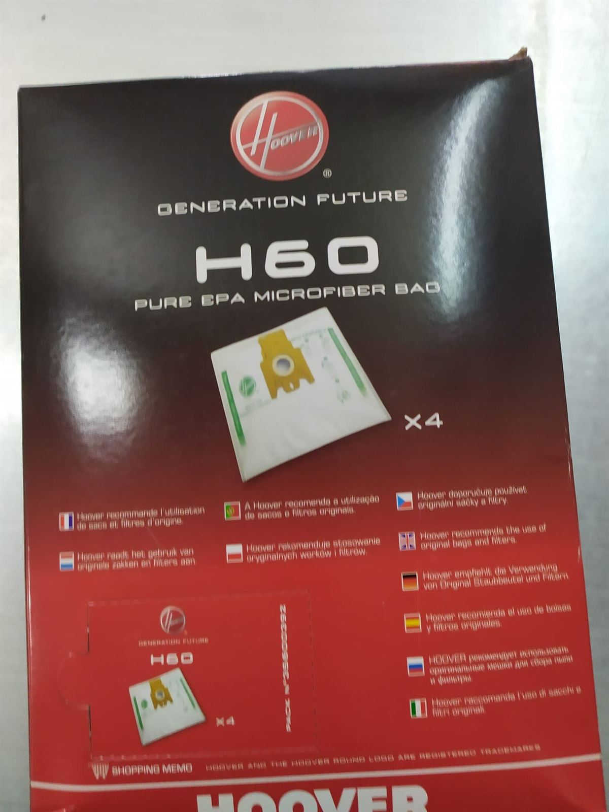 BOLSA ASPIRADOR HOOVER H60, CAJA 4 BOLSAS, RECAMBIO ORIGINAL,  F919, 35600392 - Imagen 1