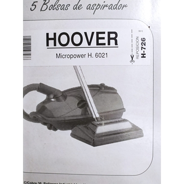 BOLSA ASPIRADOR HOOVER, MICROPOWER H6021, CAJA 5 BOLSAS PAPEL,     F-726 - Imagen 1