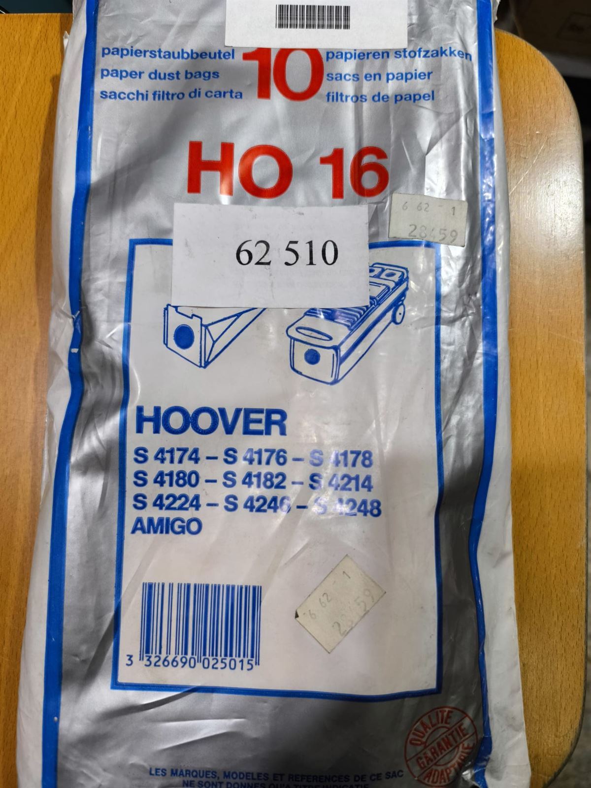BOLSA ASPIRADOR HOOVER, PAQUETE 10 BOLSAS, CARTON 99/110/120MM, DIAMETRO 55MM, RECANBIO ALTERNATIVO, VER MODELOS COMPATIBLES, 62510 - Imagen 1