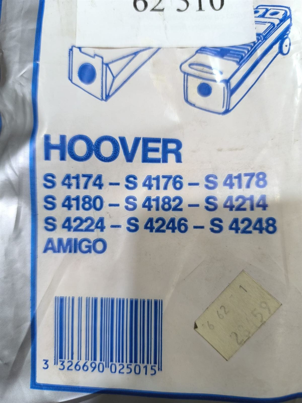 BOLSA ASPIRADOR HOOVER, PAQUETE 10 BOLSAS, CARTON 99/110/120MM, DIAMETRO 55MM, RECANBIO ALTERNATIVO, VER MODELOS COMPATIBLES, 62510 - Imagen 2