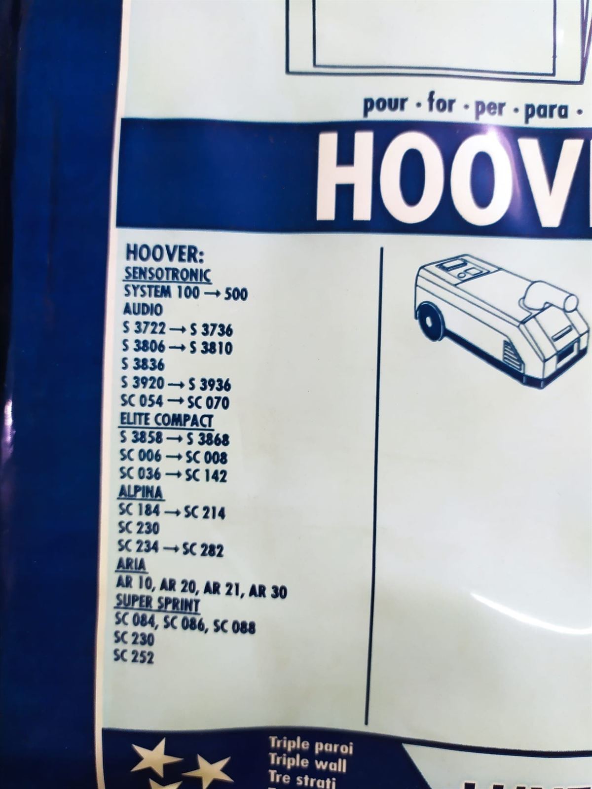 BOLSA ASPIRADOR HOOVER, VER FOTO MODELOS, CAJA 5 BOLSAS PAPEL, RECAMBIO ALTERNATIVO,   110261,   481981729246 - Imagen 2
