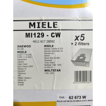 BOLSA ASPIRADOR MIELE+2FILTRO, CAJA 5 BOLSAS+2FILTRO, VER FOTO MODELOS,  62673W - Imagen 2