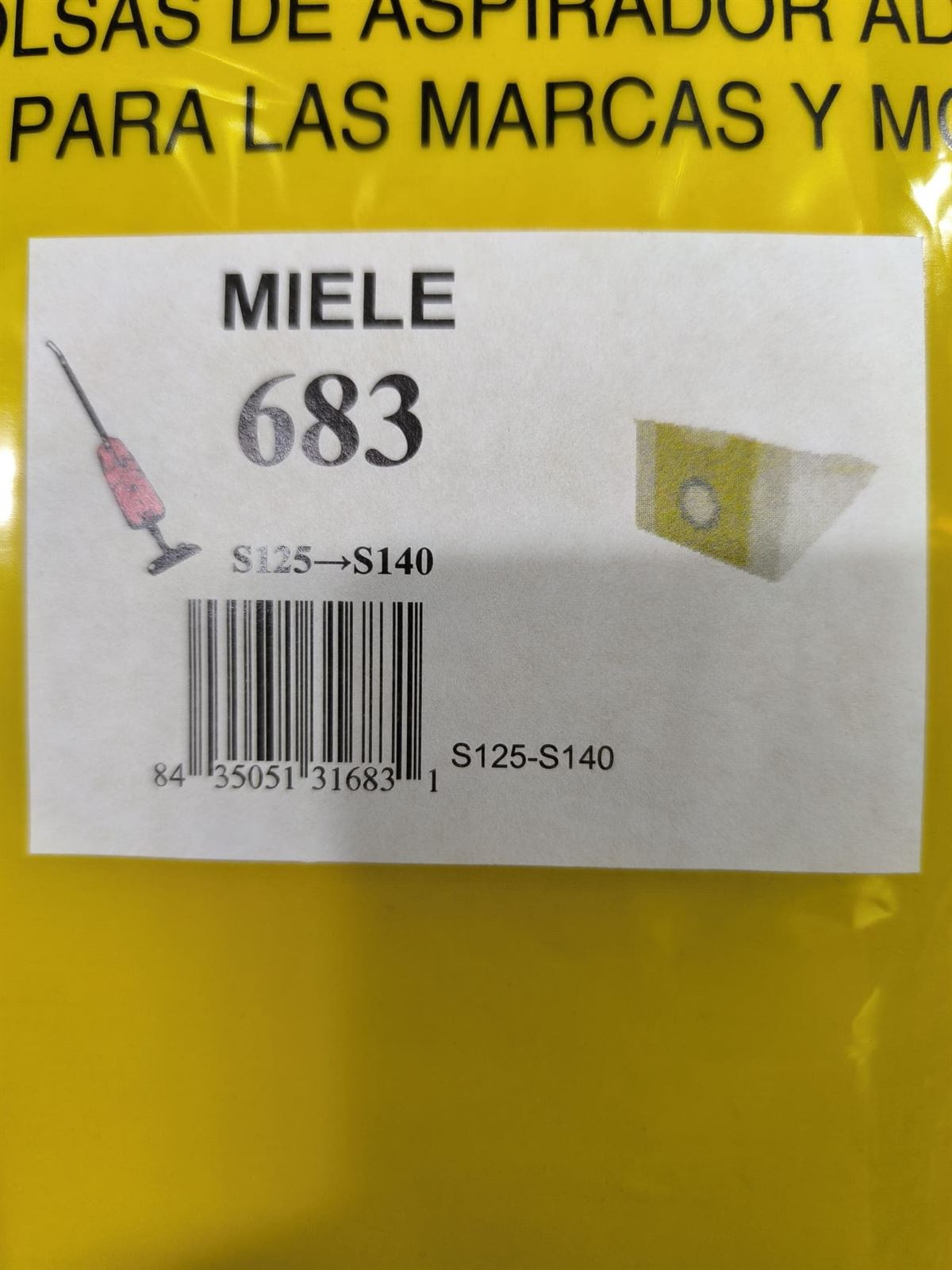 BOLSA ASPIRADOR MIELE, PAQUETE 5 BOLSAS PAPEL, CARTON 96MM, DIAMETRO 44MM, RECANBIO ALTERNATIVO, 683 - Imagen 1