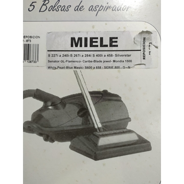 BOLSA ASPIRADOR MIELE, RECAMBIO ALTERNATIVO, VER FOTO MODELOS MARCAS ,S227I,S284I,S400I,S600, PAQUETE 5 BOLSAS PAPEL, M-873 - Imagen 1