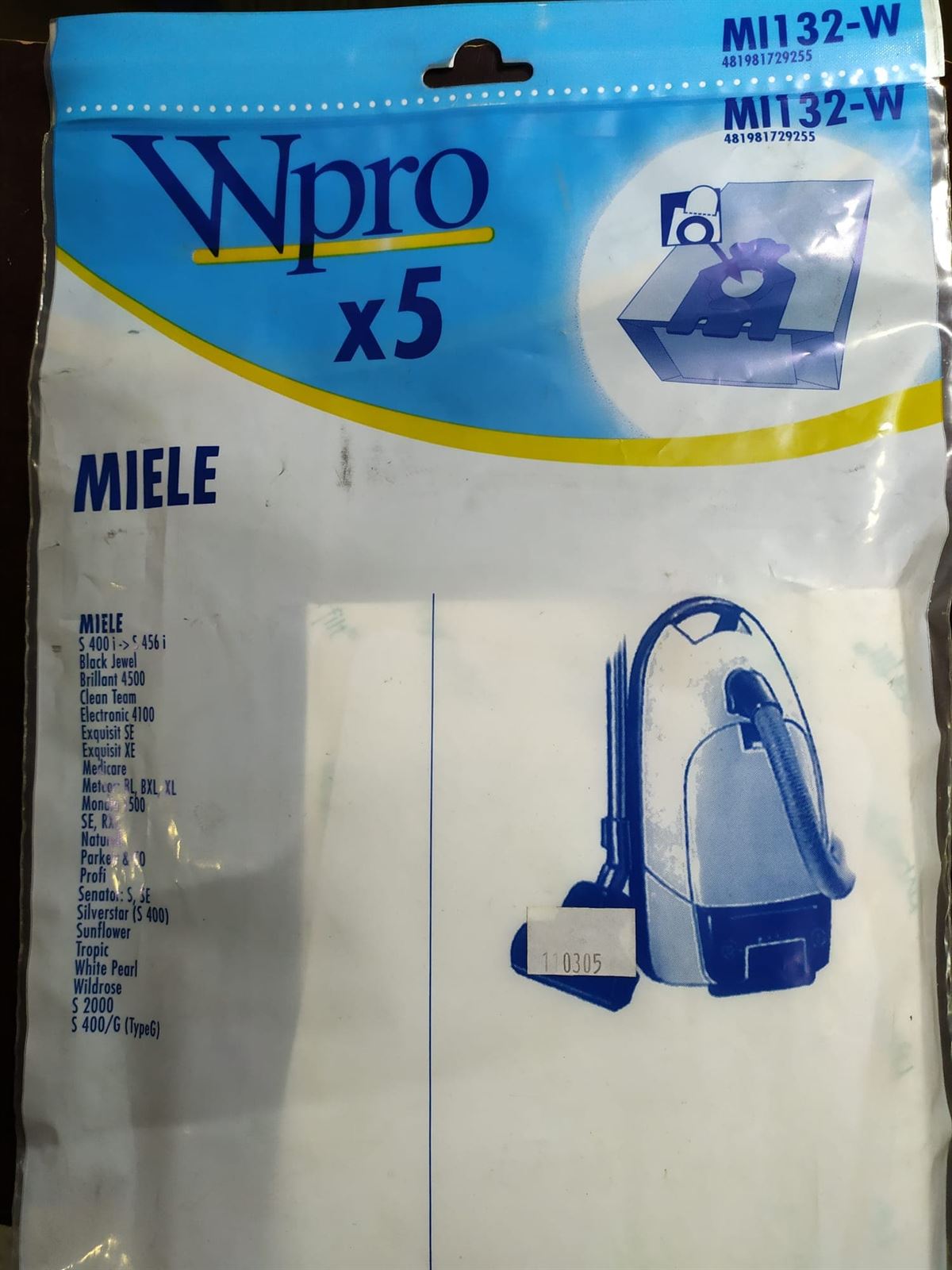 BOLSA ASPIRADOR MIELE, RECAMBIO ALTERNATIVO, VER FOTO MODELOS  MARCAS,S400,S456I,4500,S2000, PAQUETE 5+ 2 FILTRO, BOLSAS PAPEL, MI132-W,  481981729255