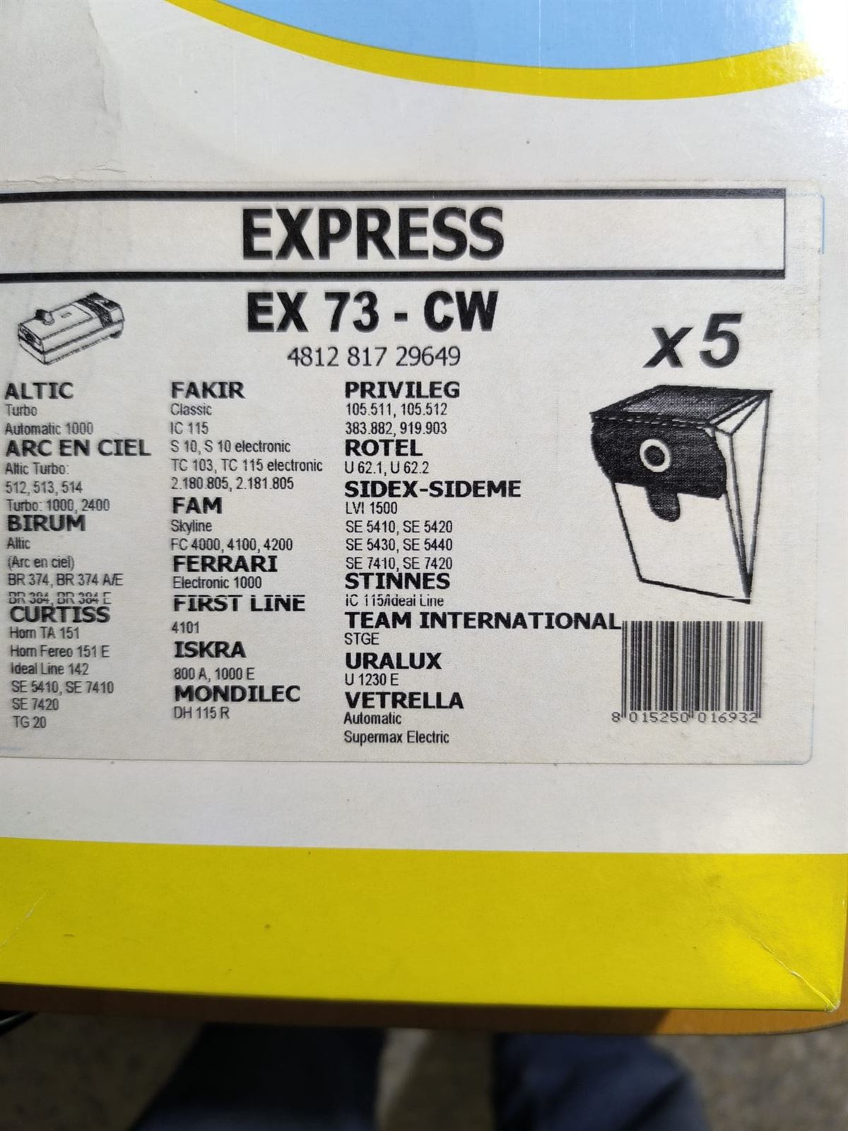 BOLSA ASPIRADOR MONIX, PRIVILEG, CAJA 5 BOLSAS, VER FOTO MARCAS Y MODELOS,   EX73-CW - Imagen 1