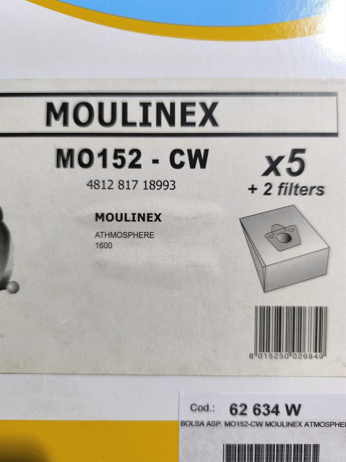 BOLSA ASPIRADOR MOULINEX, ATHMOSPHERE, CAJA 5 BOLSAS+2FILTROS,  MO152-W - Imagen 1