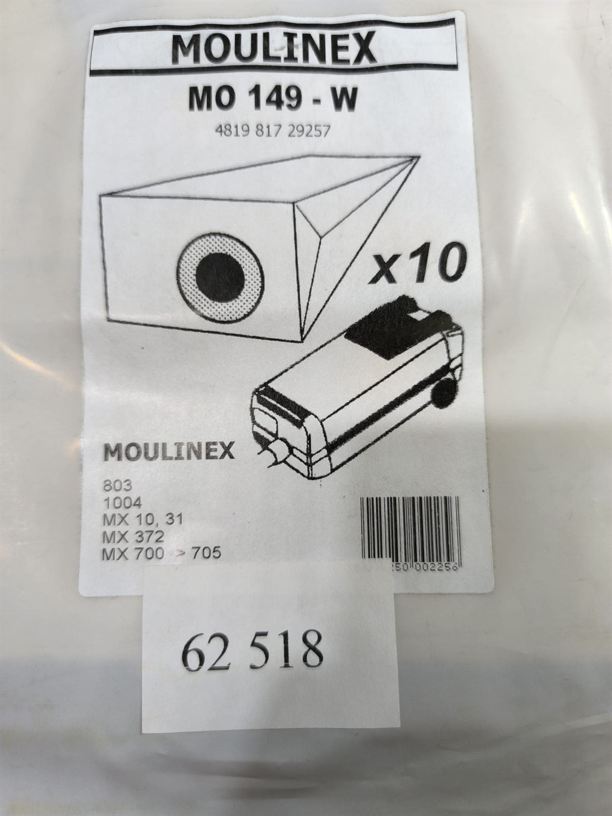 BOLSA ASPIRADOR MOULINEX, CAJA 10 BOLSAS PAPEL, MX700,  MO149-W - Imagen 2