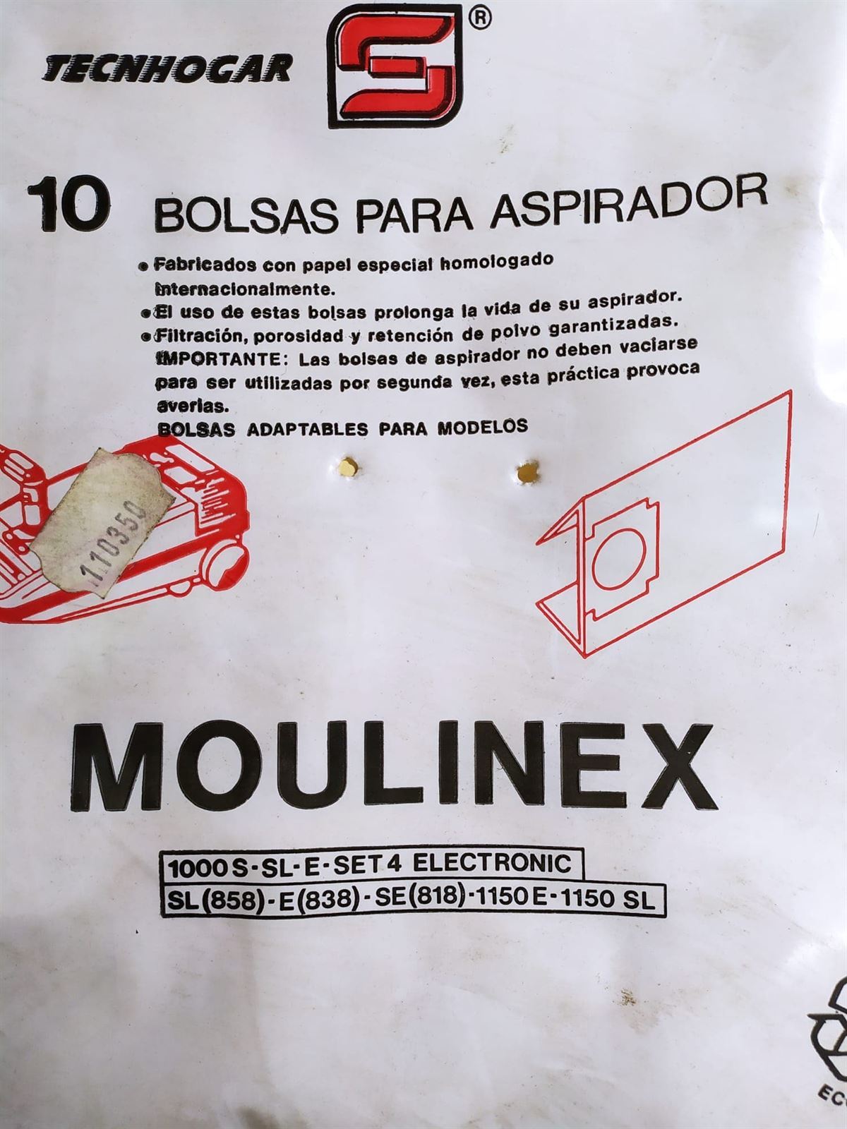 BOLSA ASPIRADOR MOULINEX, CAJA 10 BOLSAS, RECAMBIO ALTERNATIVO, VER FOTO MODELOS, 110350 - Imagen 1