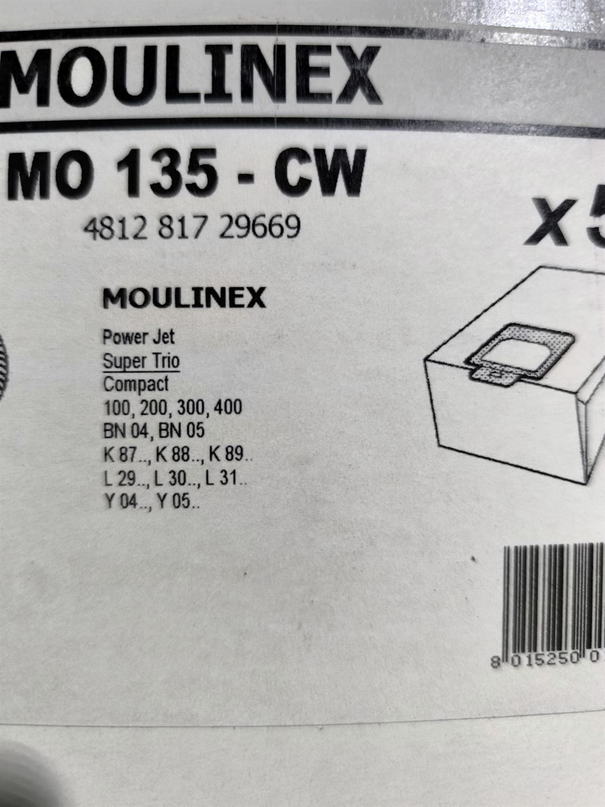 BOLSA ASPIRADOR MOULINEX, CAJA 5 BOLSAS,  MO135-W - Imagen 2