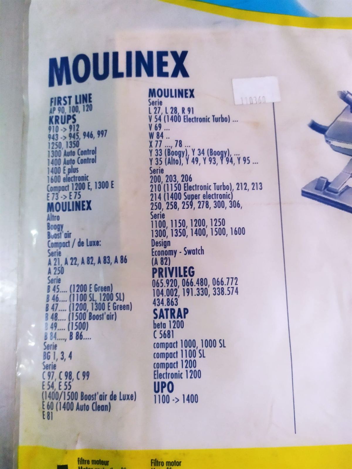 BOLSA ASPIRADOR MOULINEX, CAJA 5 BOLSAS, RECAMBIO ALTERNATIVO, VER FOTO MODELO MARCAS,    MO138W,  110360 - Imagen 3
