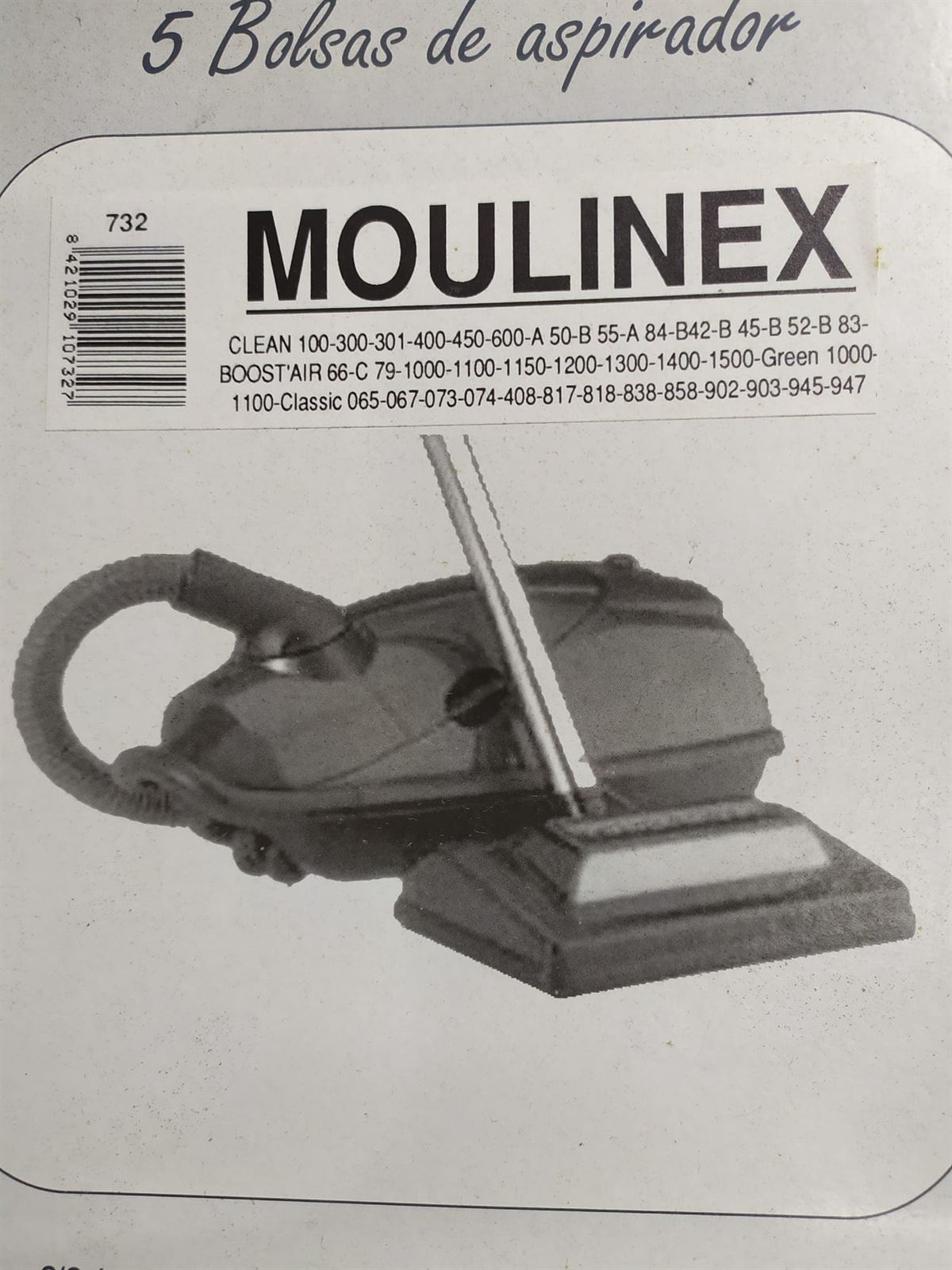 BOLSA ASPIRADOR MOULINEX, CAJA 5 BOLSAS, RECAMBIO ALTERNATIVO, VER FOTO MODELOS,   F-732 - Imagen 1
