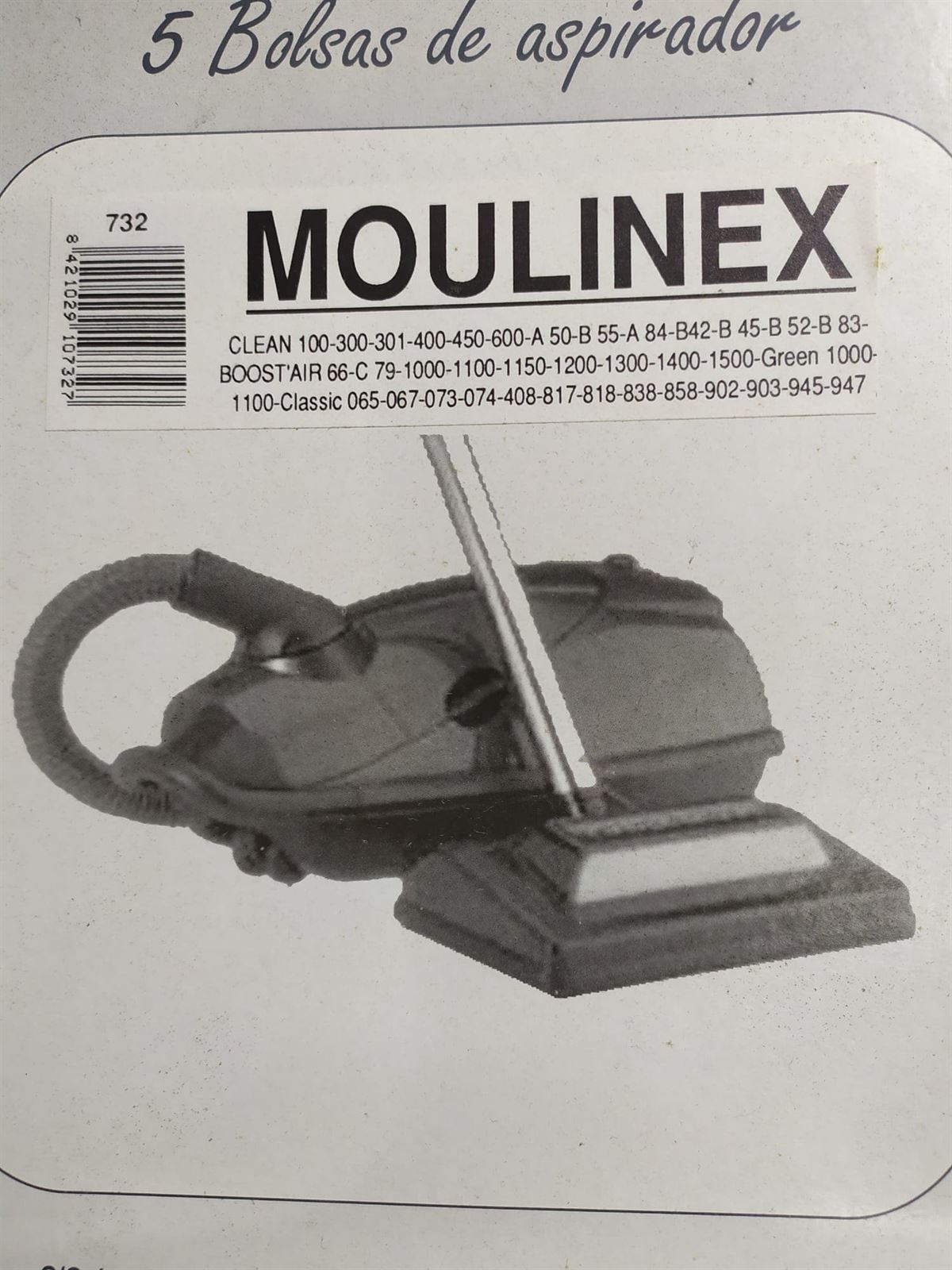 BOLSA ASPIRADOR MOULINEX, CAJA 5 BOLSAS, RECAMBIO ALTERNATIVO, VER FOTO MODELOS, F-732 - Imagen 1