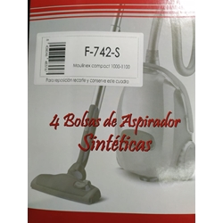BOLSA ASPIRADOR MOULINEX COMPACT 1000-1100, CAJA 4 BOLSAS SINTETICAS,   F-742-S - Imagen 2