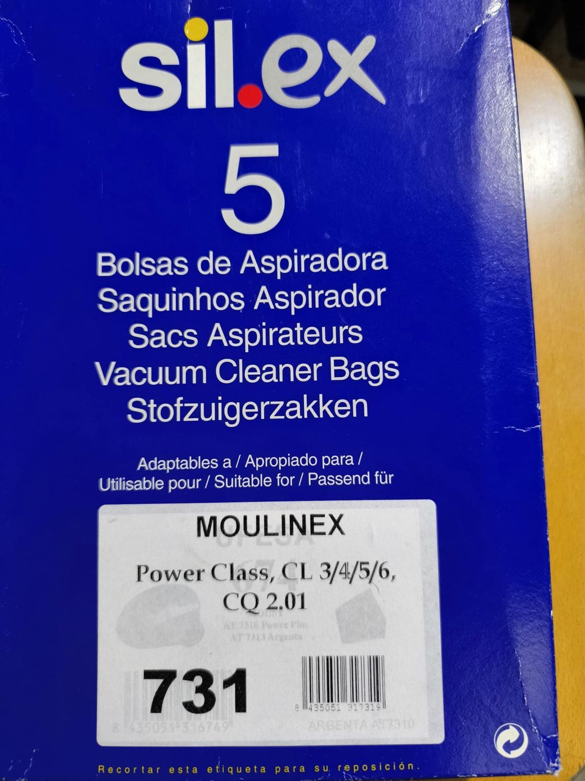 BOLSA ASPIRADOR MOULINEX POWER CLASS, PAQUETE 5 BOLSAS,   CL3 - Imagen 1