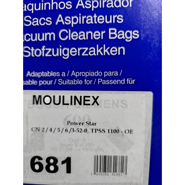 BOLSA ASPIRADOR MOULINEX, POWER STAR, VER MODELOS, PAQUETE 5 BOLSAS,  TPSS1100 - Imagen 1