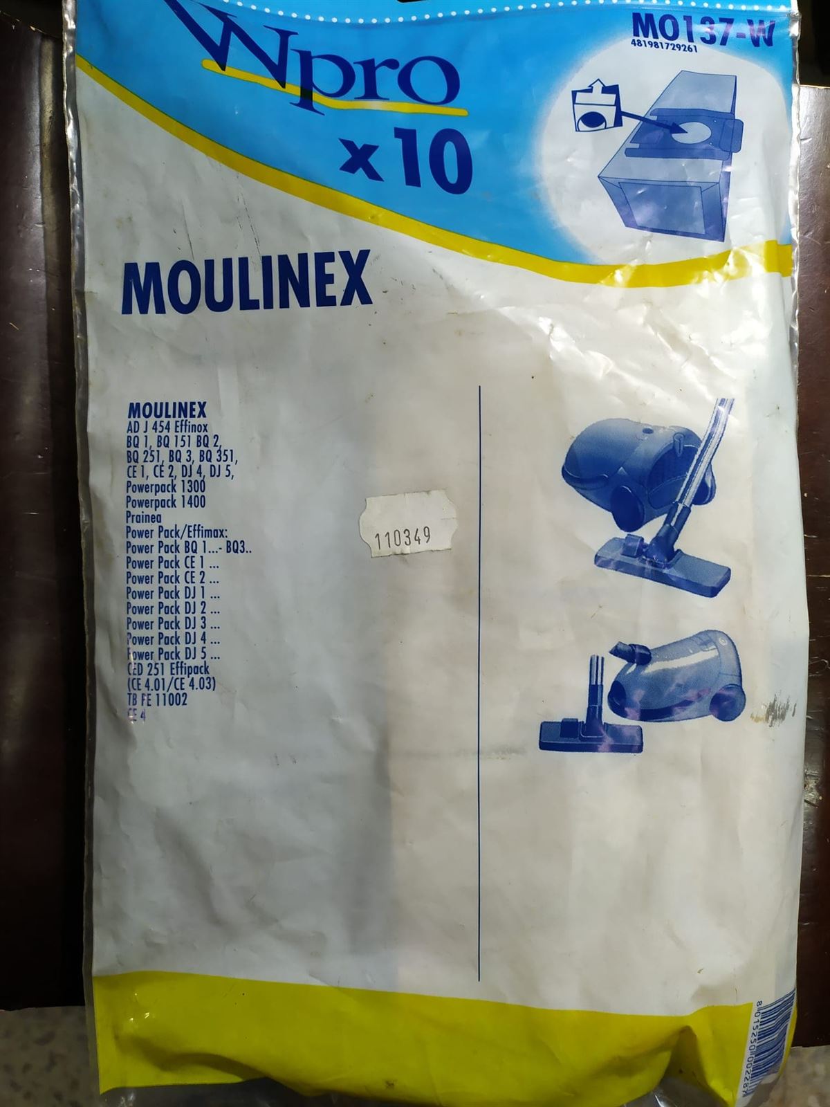 BOLSA ASPIRADOR MOULINEX, VER MODELOS FOTO, PAQUETE 10 BOLSAS, RECAMBIO ALTERNATIVO, 110349 - Imagen 1