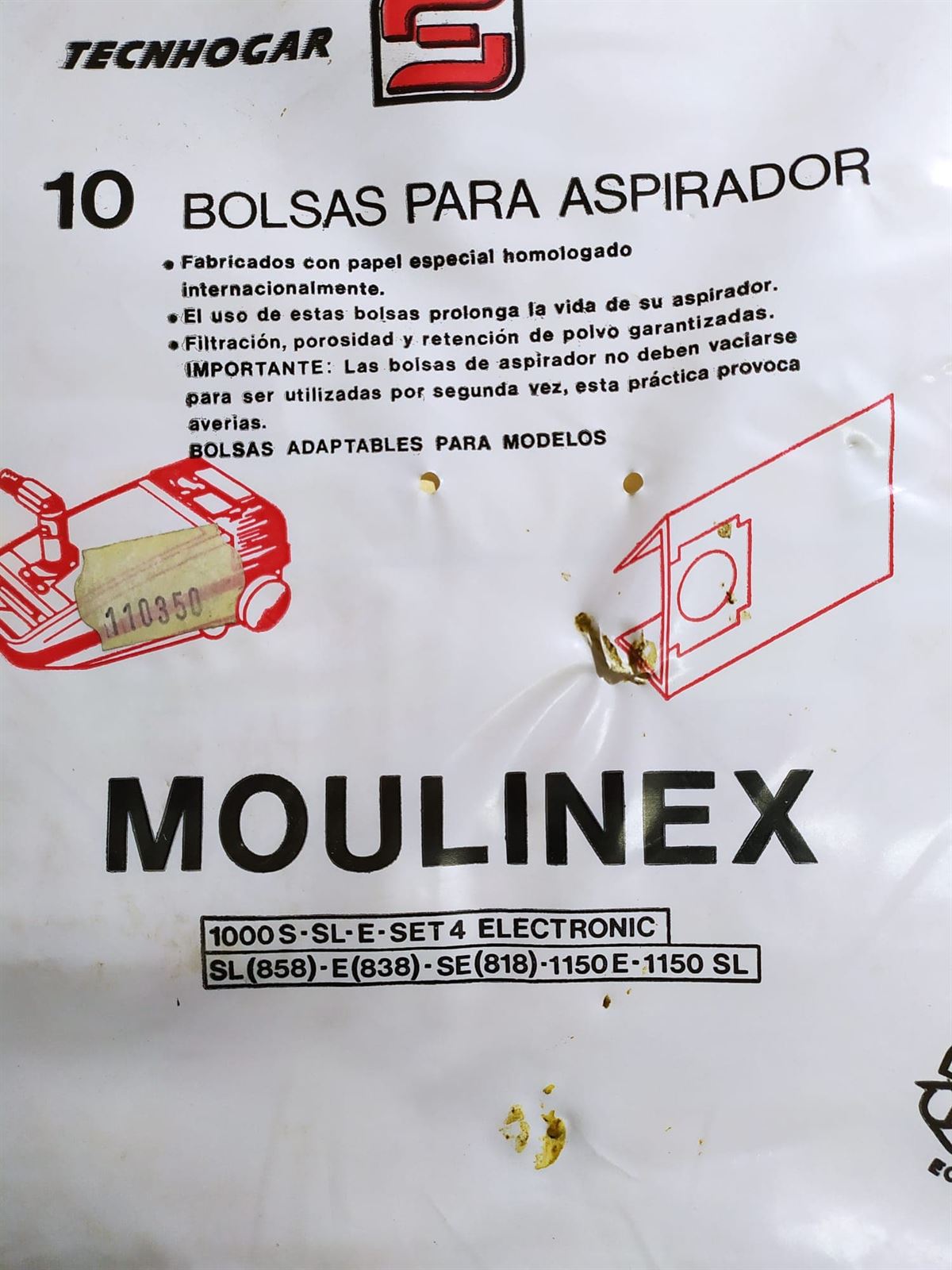 BOLSA ASPIRADOR MOULINEX, VER MODELOS FOTO, PAQUETE 10 BOLSAS, RECAMBIO ALTERNATIVO, 110350 - Imagen 2