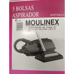 BOLSA ASPIRADOR MOULINEX, VER MODELOS FOTO, PAQUETE 5 BOLSAS, RECAMBIO ALTERNATIVO,  F-620 - Imagen 1
