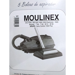 BOLSA ASPIRADOR MOULINEX, VER MODELOS MARCAS FOTO, PAQUETE 5 BOLSAS, RECAMBIO ALTERNATIVO, F-682 - Imagen 1
