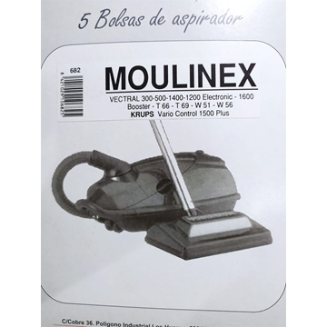 BOLSA ASPIRADOR MOULINEX, VER MODELOS MARCAS FOTO, PAQUETE 5 BOLSAS, RECAMBIO ALTERNATIVO, F-682 - Imagen 1