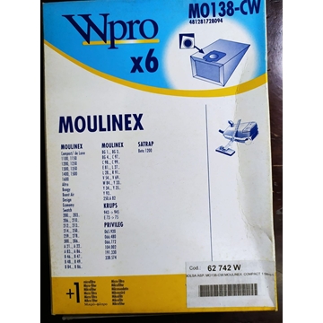 BOLSA ASPIRADOR MOULINEX, VER MODELOS MARCAS FOTO, PAQUETE 6 BOLSAS+1 FILTRO, RECAMBIO ALTERNATIVO,    MO138-CW - Imagen 1