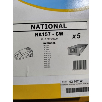 BOLSA ASPIRADOR NATIONAL, PANASONIC, CAJA 5 BOLSAS, CARTON 110MM, DIAMETRO 49MM, VA157-CW - Imagen 2
