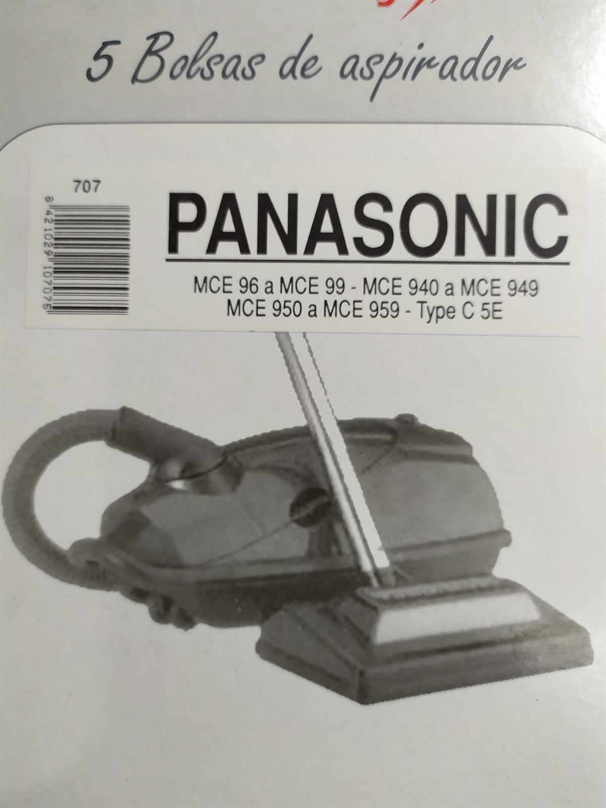 BOLSA ASPIRADOR PANASONIC, CAJA 5 UNIDADES, VER MODELOS, FOTO, CALIDAD ALTERNATIVA,  F-707 - Imagen 1