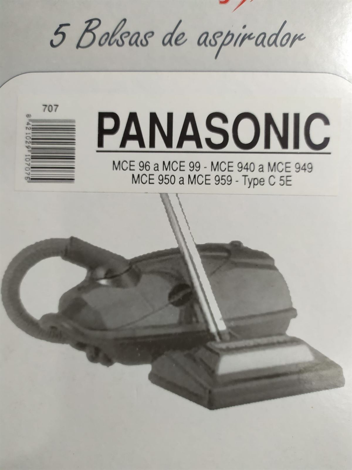 BOLSA ASPIRADOR PANASONIC, CAJA 5 UNIDADES, VER MODELOS, FOTO, CALIDAD ALTERNATIVA, F-707 - Imagen 1