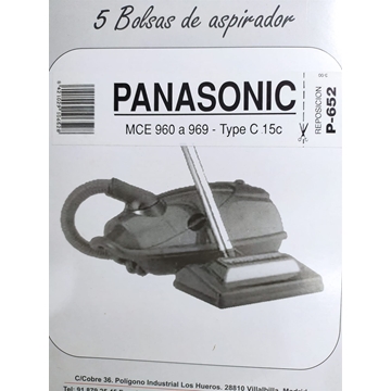 BOLSA ASPIRADOR PANASONIC, CAJA 5 UNIDADES, VER MODELOS, FOTO, CALIDAD ALTERNATIVA, P-652 - Imagen 1