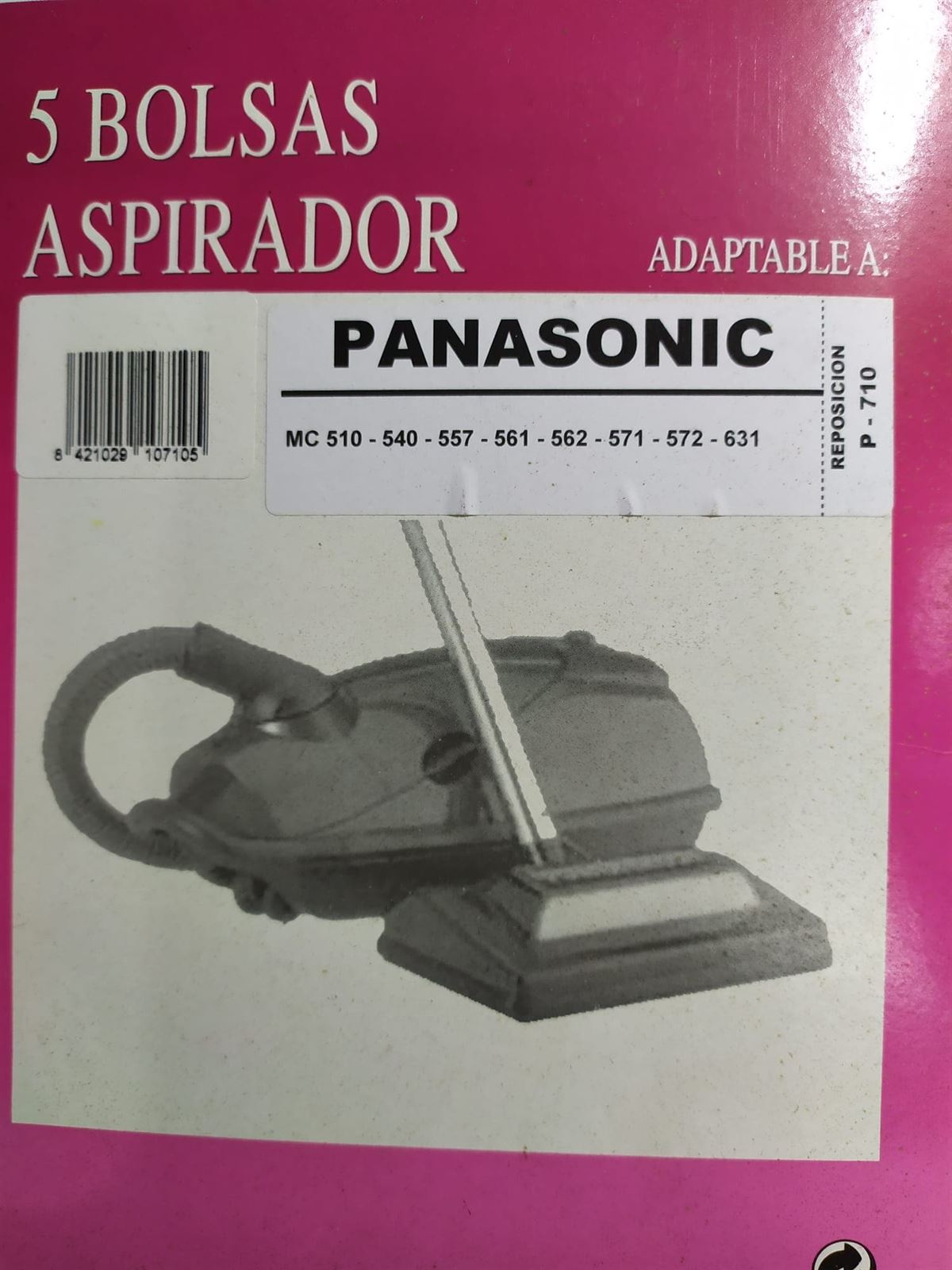 BOLSA ASPIRADOR PANASONIC, CAJA 5 UNIDADES, VER MODELOS, FOTO, CALIDAD ALTERNATIVA, P-710 - Imagen 1