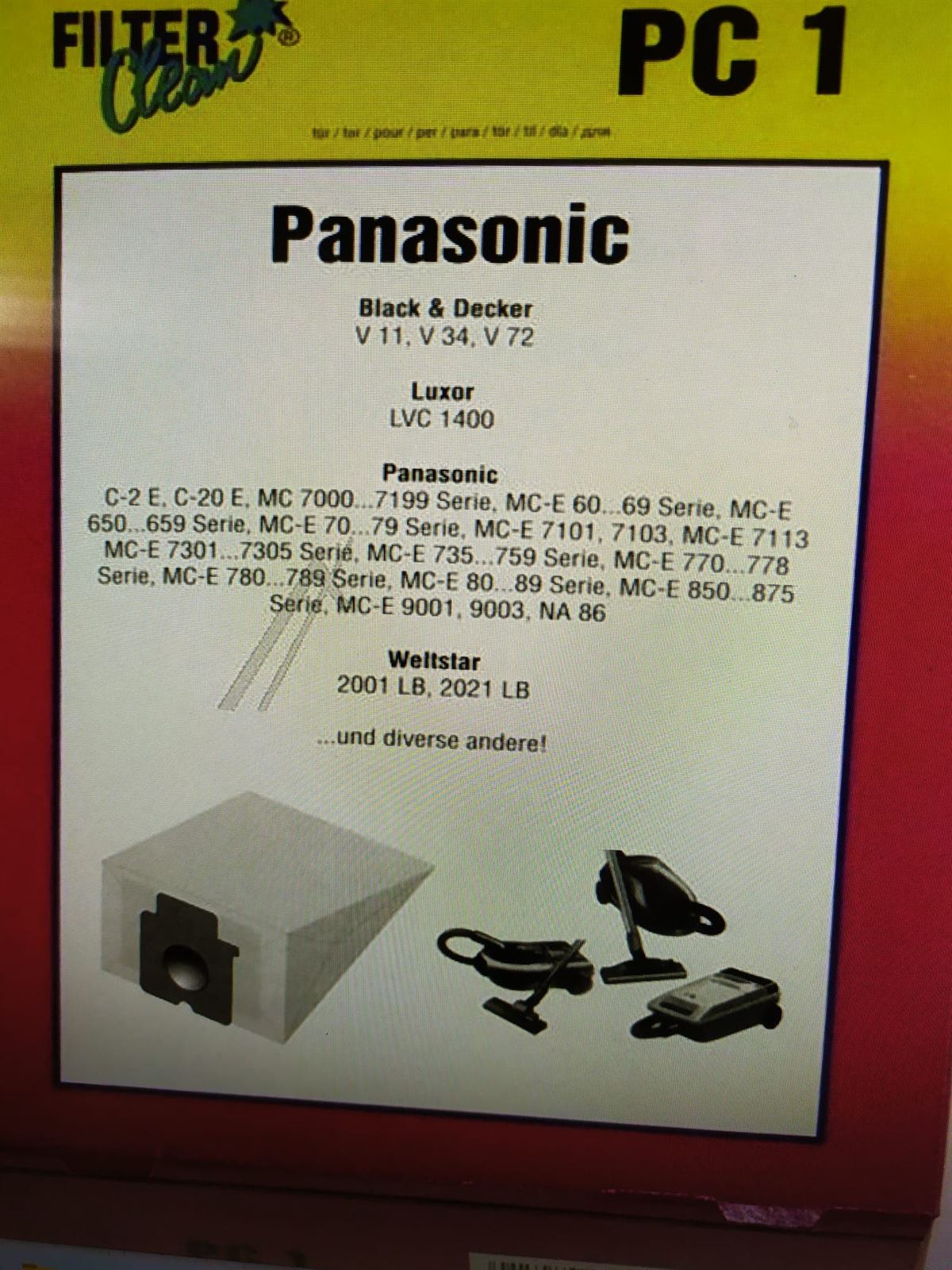 BOLSA ASPIRADOR PANASONIC, CAJA 5 UNIDADES, VER MODELOS, FOTO,  P-712 - Imagen 1