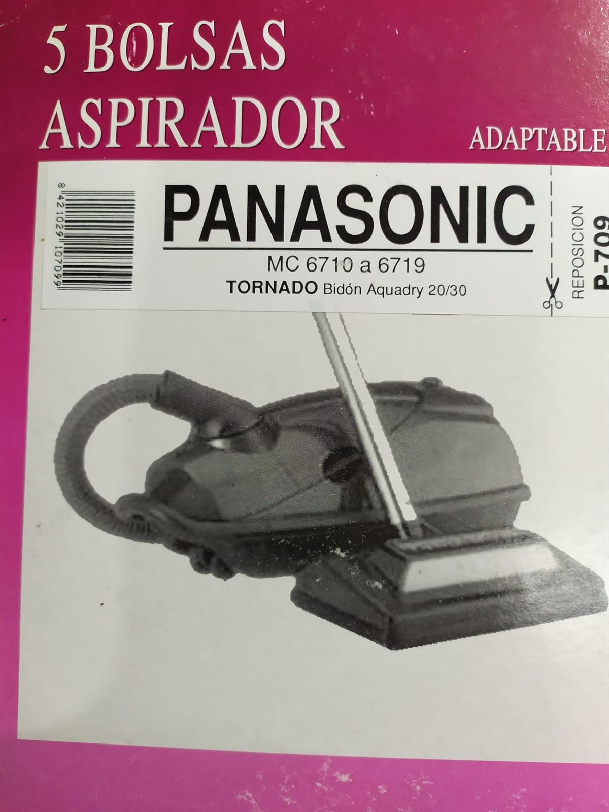 BOLSA ASPIRADOR PANASONIC, CAJA 5 UNIDADES, VER MODELOS MARCAS FOTO, CALIDAD ALTERNATIVA, F-709 - Imagen 1