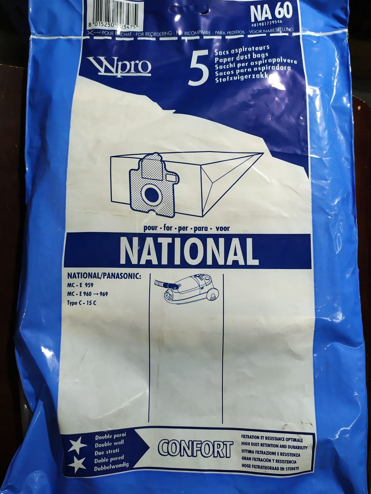 BOLSA ASPIRADOR PANASONIC, CAJA 5 UNIDADES, VER MODELOS MARCAS FOTO, CALIDAD ALTERNATIVA,  NA60 - Imagen 1