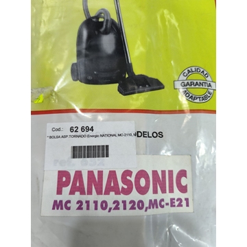 BOLSA ASPIRADOR PANASONIC, MC2110, PAQUETE 5 BOLSAS PAPEL, CARTON 90/75MM, DIAMETRO 50MM, 62694 - Imagen 1