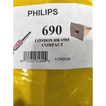 BOLSA ASPIRADOR PHILIPS, ASPIRADOR ESCOBA, CAJA 5 BOLSAS, RECAMBIO ALTERNATIVO, CARTON 108/117/85MM, DIAMETRO 47MM, HR6985 - Imagen 1