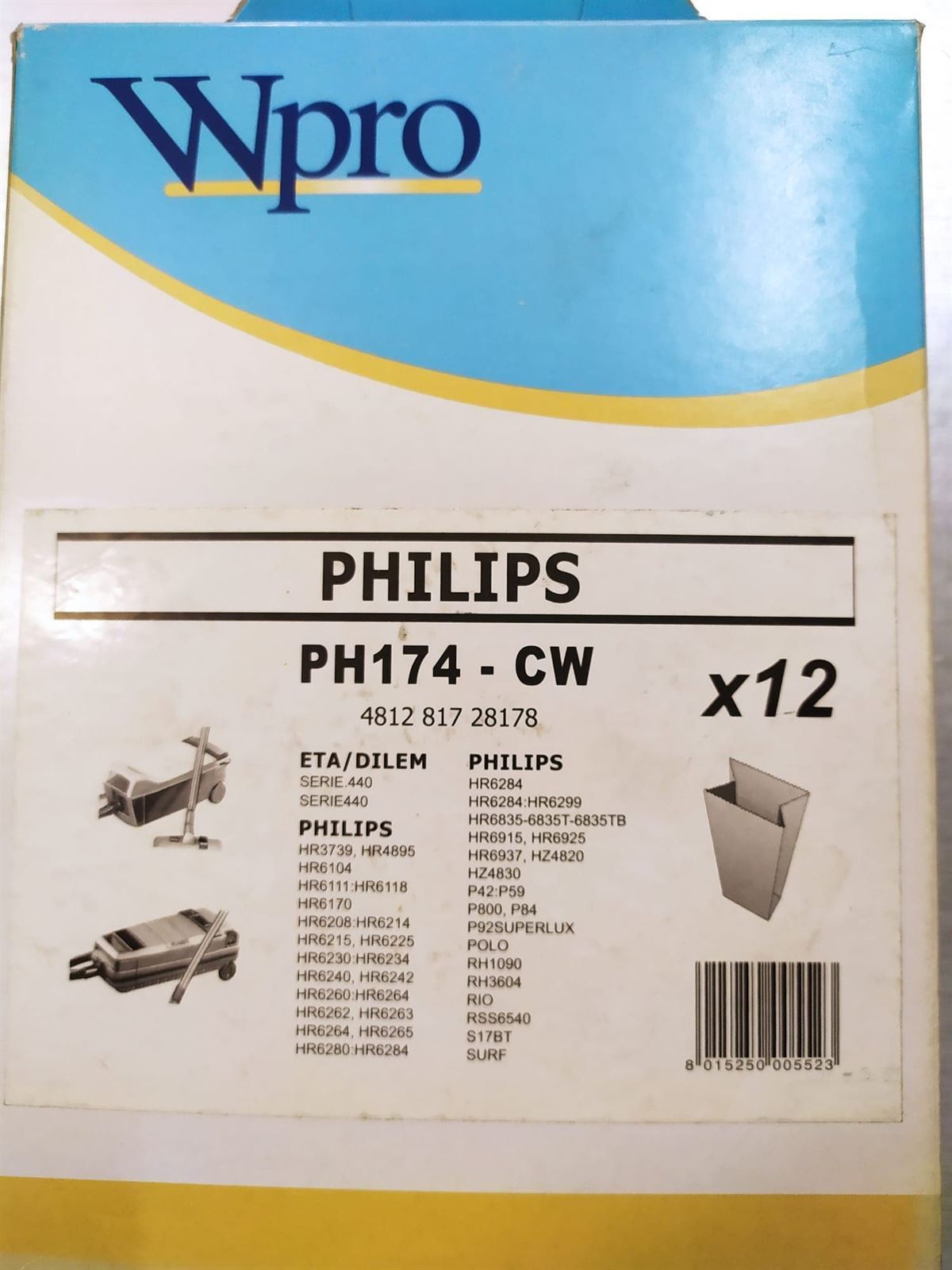 BOLSA ASPIRADOR PHILIPS, BOLSA 12 UNIDADES, PH174CW - Imagen 1