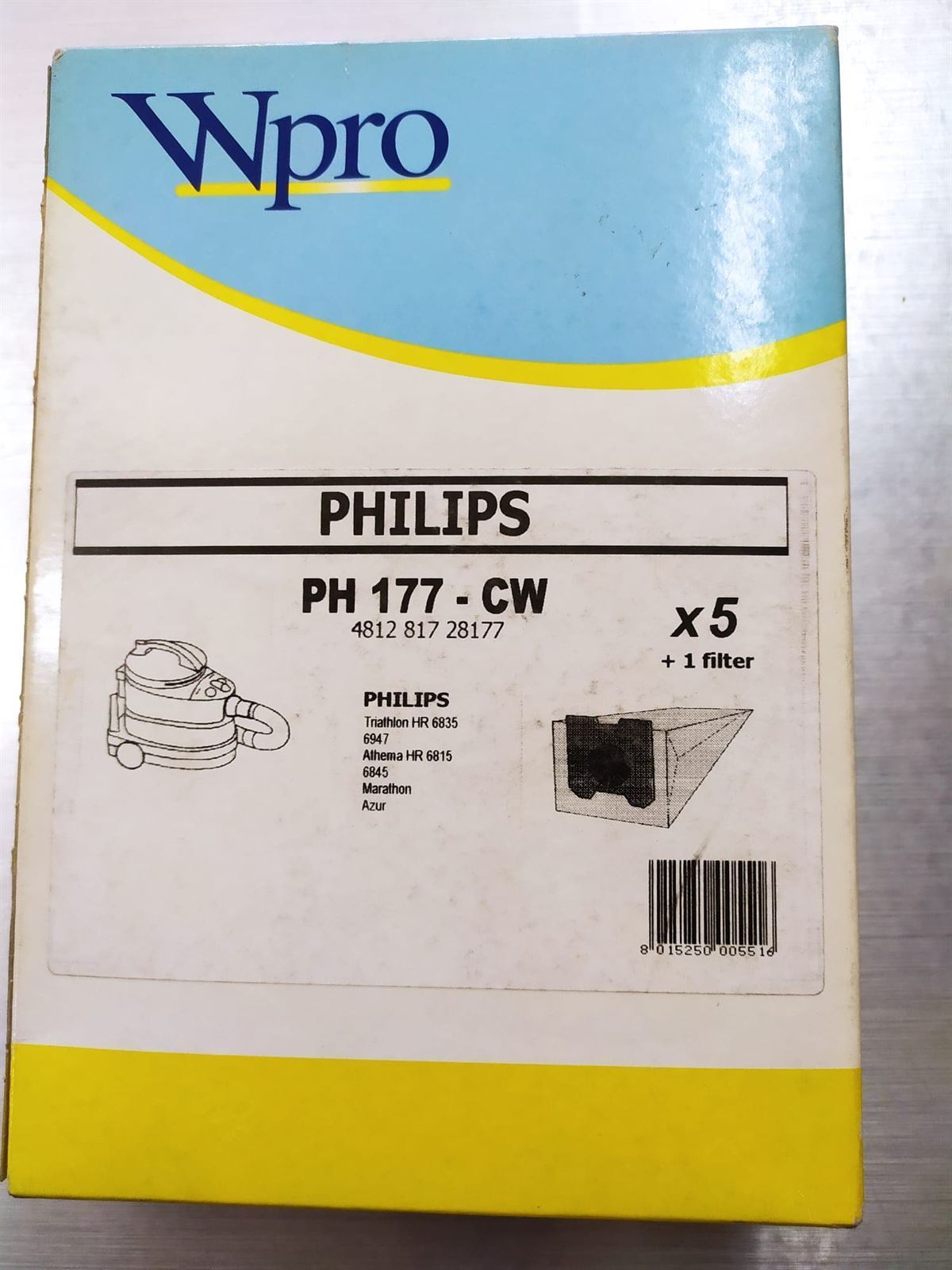 BOLSA ASPIRADOR PHILIPS, BOLSA 5 UNIDADES+1FILTRO,  PH177CW - Imagen 1