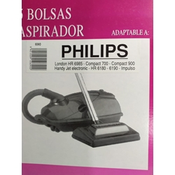 BOLSA ASPIRADOR PHILIPS, BOLSA 5 UNIDADES, CALIDAD ALTERNATIVA,    F-690 - Imagen 1