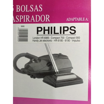 BOLSA ASPIRADOR PHILIPS, BOLSA 5 UNIDADES, CALIDAD ALTERNATIVA,    F-690 - Imagen 1