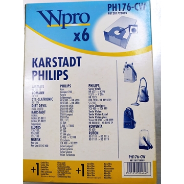 BOLSA ASPIRADOR PHILIPS, COMPATIBLE (VER MARCAS MODELOS FOTO), BOLSA 6 UNIDADES,   PH176CW - Imagen 1