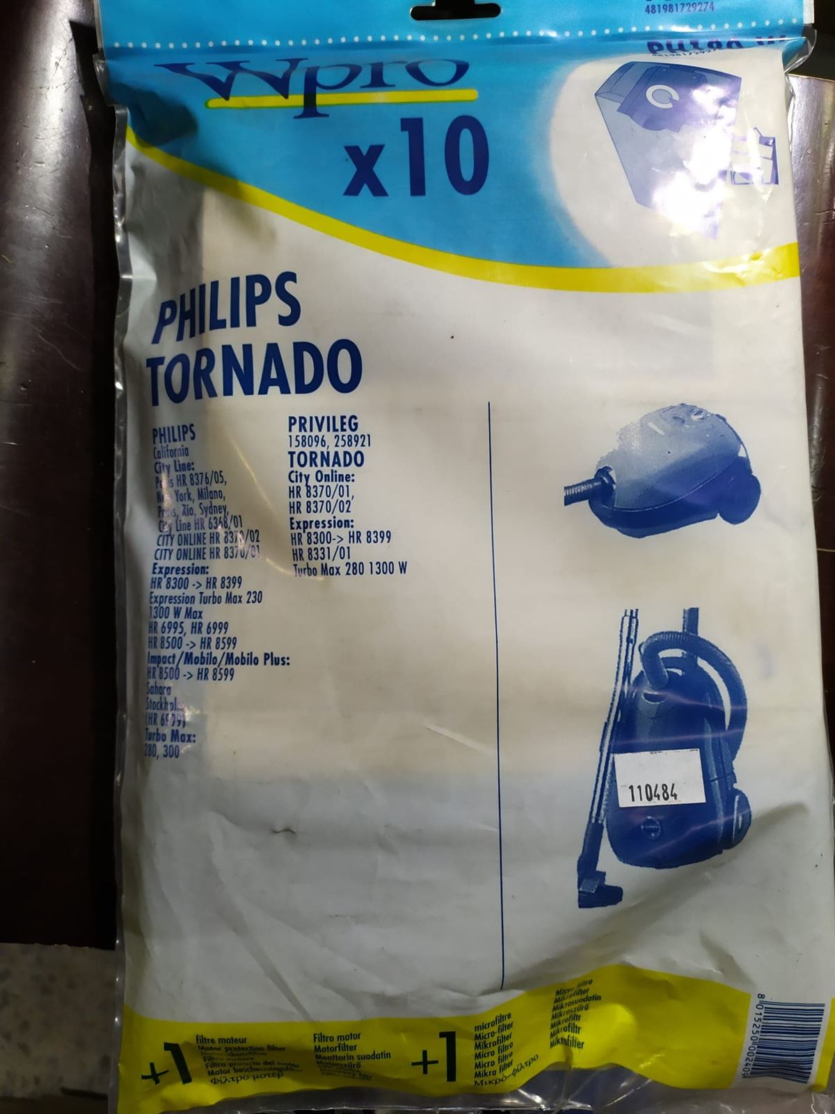 BOLSA ASPIRADOR PHILIPS, PAQUETE 10 BOLSAS+2FILTROS, VER FOTO MODELO MARCAS, RECAMBIO ALTERNATIVO, 110484 - Imagen 1