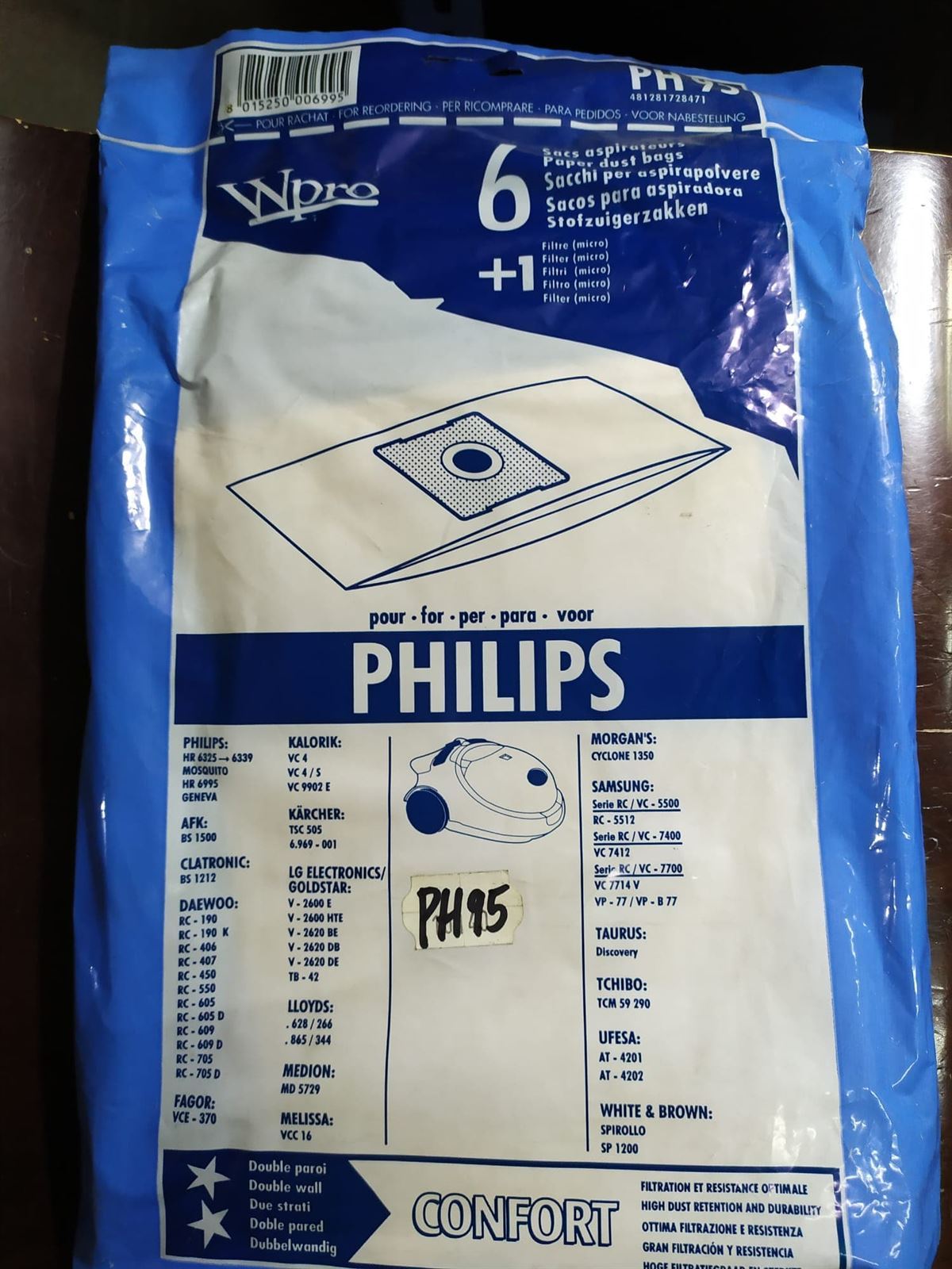 BOLSA ASPIRADOR PHILIPS, PAQUETE 6 BOLSAS+1 FILTRO, VER FOTOS MODELOS MARCAS, RECAMBIO ALTERNATIVO, PH95 - Imagen 1