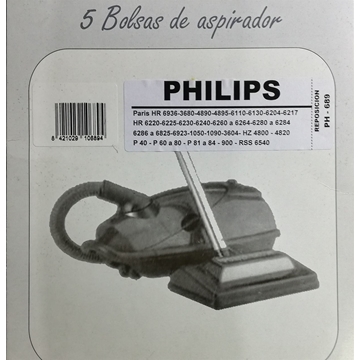 BOLSA ASPIRADOR PHILIPS PARÍS HR6936, PAQUETE 5 BOLSAS, F-689 - Imagen 2