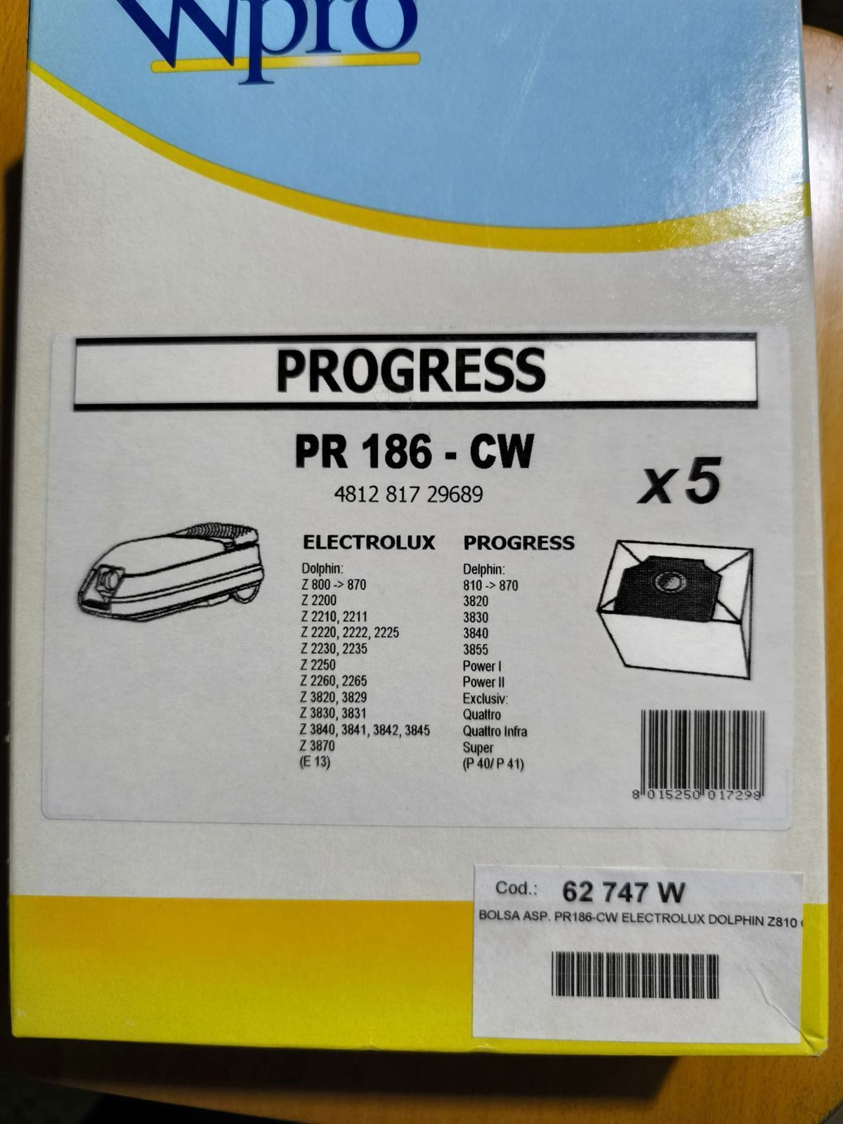 BOLSA ASPIRADOR PROGRESS, CAJA 5 UNIDADES, VER FOTO MODELOS,   PR186-CW - Imagen 1