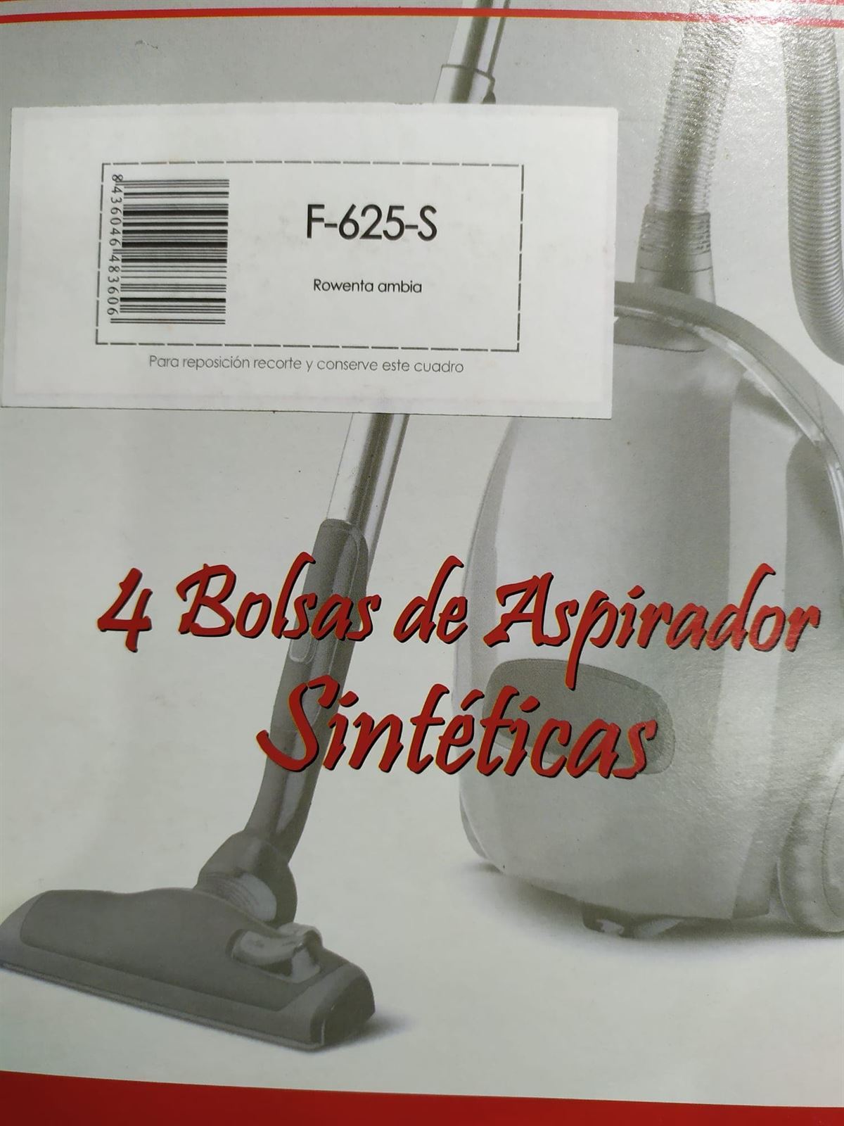 BOLSA ASPIRADOR ROWENTA AMBIA, CAJA 4 BOLSAS SINTETICAS, F-625-S - Imagen 2