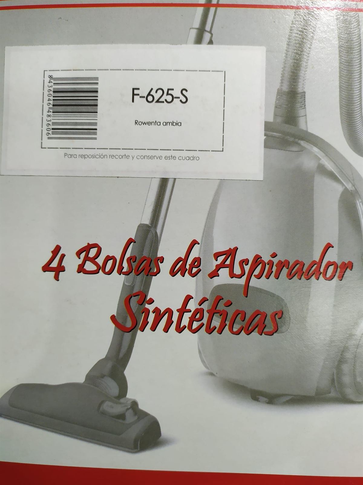 BOLSA ASPIRADOR ROWENTA AMBIA, CAJA 4 BOLSAS SINTETICAS,  F-625-S - Imagen 2