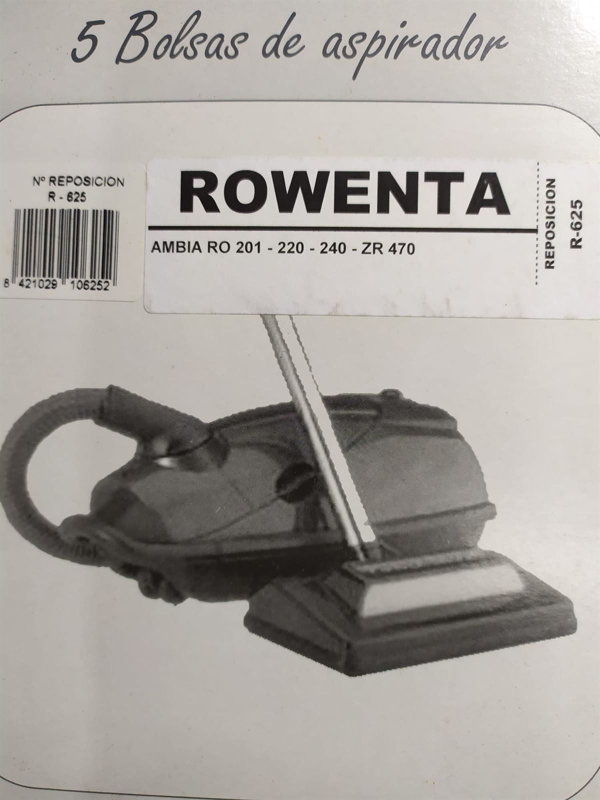 BOLSA ASPIRADOR ROWENTA AMBIA, CAJA 5 BOLSAS PAPEL, VER MODELOS FOTO,   F-625 - Imagen 1