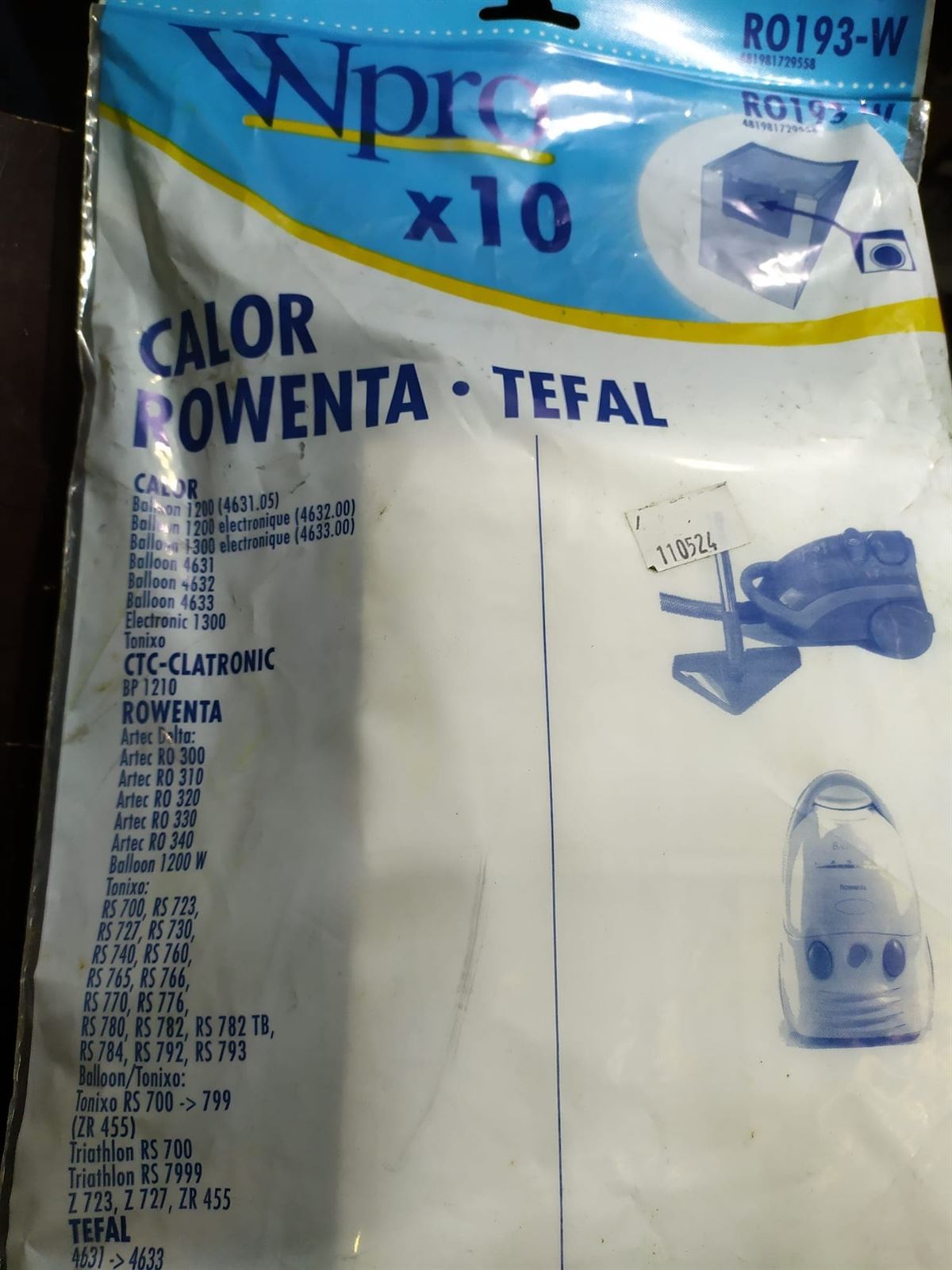 BOLSA ASPIRADOR ROWENTA, CAJA 10 BOLSAS PAPEL, RECAMBIO ALTERNATIVO, VER FOTO MODELOS MARCAS, KIT 2 PAQUETES,   RO193-W, 110524 - Imagen 1
