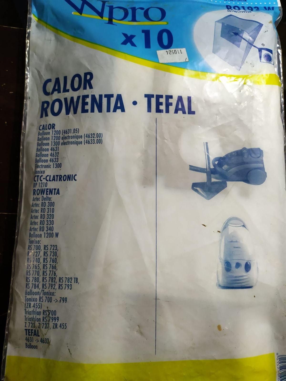 BOLSA ASPIRADOR ROWENTA, CAJA 10 BOLSAS PAPEL, RECAMBIO ALTERNATIVO, VER FOTO MODELOS MARCAS,    RO193-W,   110524 - Imagen 1
